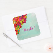 可愛い手描きドードルハートと感謝してい花 スクエアシール (封筒)