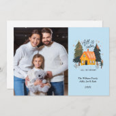 可愛い手描きハウスカスタムフォトホリデーカード シーズンカード (正面/裏面)