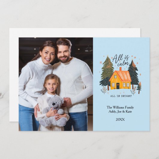 可愛い手描きハウスカスタムフォトホリデーカード シーズンカード (正面/裏面)