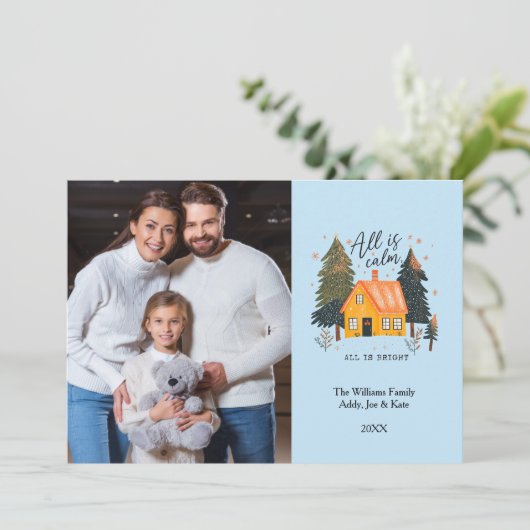 可愛い手描きハウスカスタムフォトホリデーカード シーズンカード (スタンド正面)