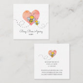 可愛い手描きハニービーズピンクハート養蜂場 スクエア名刺 (正面/裏面)