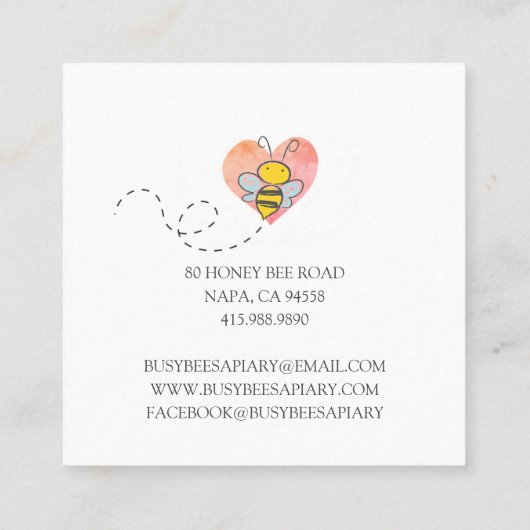 可愛い手描きハニービーズピンクハート養蜂場 スクエア名刺 (裏面)