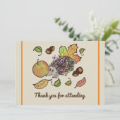 可愛い手描きハリネズミと秋葉の サンキューカード (スタンド正面)