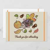 可愛い手描きハリネズミと秋葉の サンキューカード (正面/裏面)