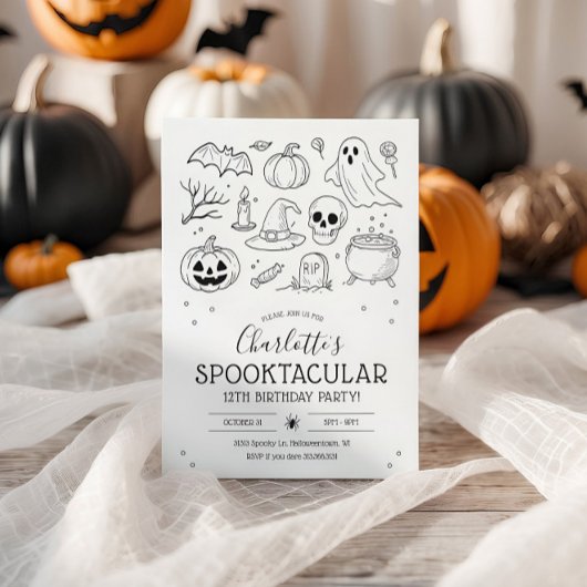 可愛い手描きハロウィーン誕生日パーティー 招待状