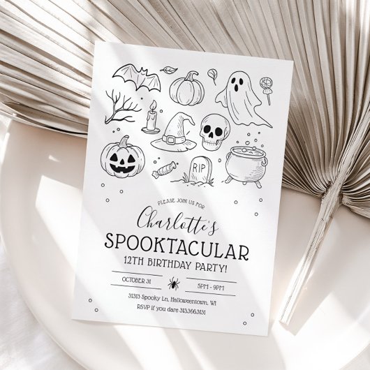 可愛い手描きハロウィーン誕生日パーティー 招待状