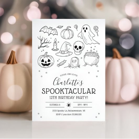 可愛い手描きハロウィーン誕生日パーティー 招待状