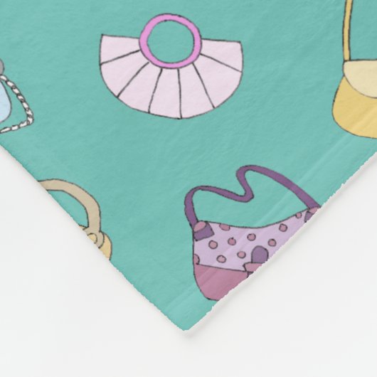 可愛い手描きハンドバッグドードルパターンティール(緑がかった色) フリースブランケット (角)