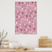 可愛い手描きハートピンク白 ポスター (キッチン)