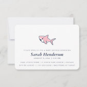 可愛い手描きピンクシャークベビーシャワーガール 招待状 (正面)