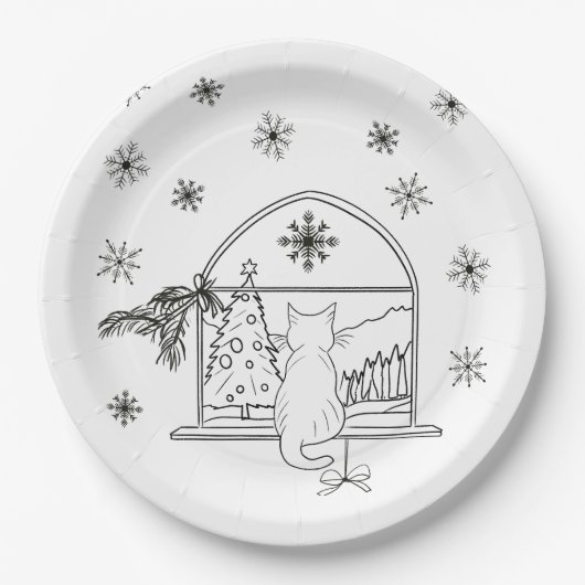 可愛い手描きフェスティバルクリスマスホリデー ペーパープレート (正面)