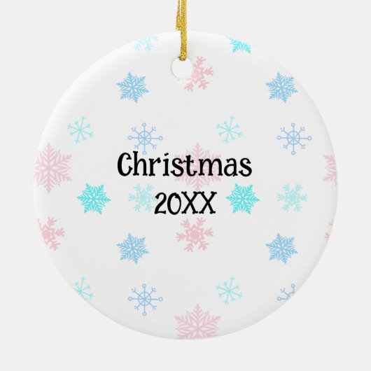 可愛い手描きブルー雪だるまクリスマス セラミックオーナメント (裏面)