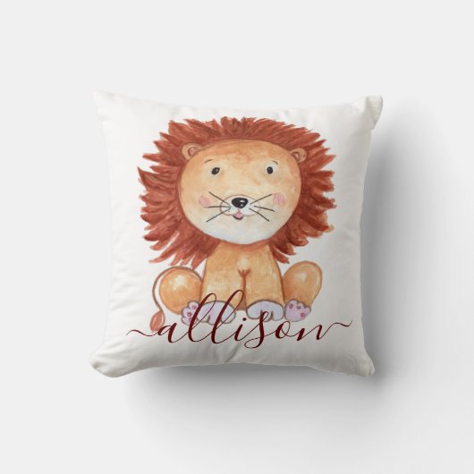 可愛い手描きライオンキッズパーソナライズされた クッション (正面)