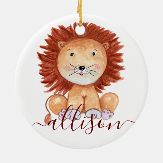 可愛い手描きライオンキッズパーソナライズされた セラミックオーナメント (裏面)
