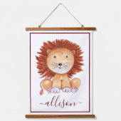 可愛い手描きライオンキッズパーソナライズされた 吊り下げ型タペストリー (正面)