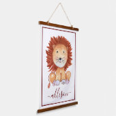 可愛い手描きライオンキッズパーソナライズされた 吊り下げ型タペストリー (傾斜あり)