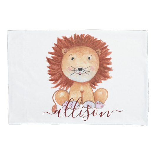 可愛い手描きライオンキッズパーソナライズされた 枕カバー (正面)