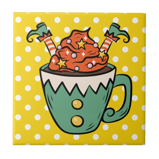 可愛い手描き小妖精や小人カラフルレトロおもしろい黄 タイル (正面)