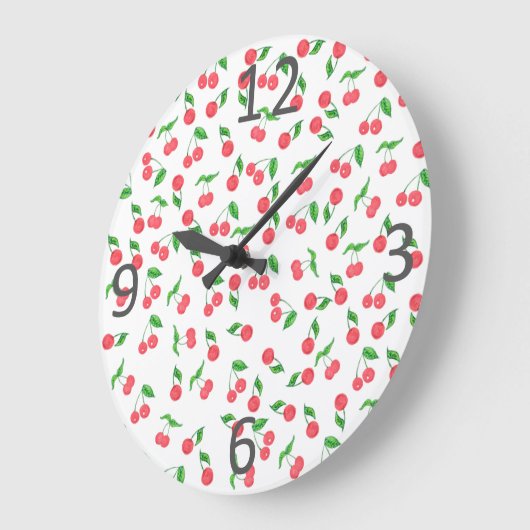 可愛い手描き水彩さくらんぼ ラージ壁時計 (傾斜)