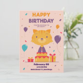 可愛い手描き猫誕生日誘いカード 招待状 (スタンド正面)