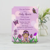 可愛い手描き紫色のベビーガール赤ちゃんシャワー 招待状 (スタンド正面)