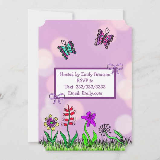 可愛い手描き紫色のベビーガール赤ちゃんシャワー 招待状 (裏面)