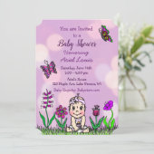 可愛い手描き紫色のベビーガール赤ちゃんシャワー 招待状 (スタンド正面)
