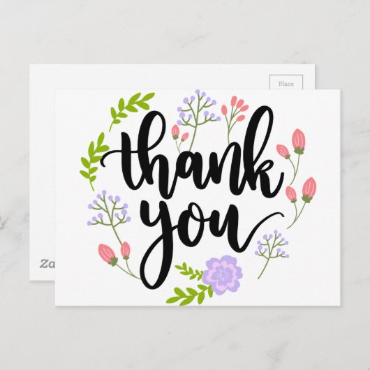 可愛い手書きフローラタイポグラフィありがとう ポストカード (正面/裏面)