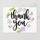可愛い手書きフローラタイポグラフィありがとう ポストカード (正面)
