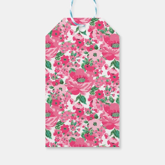 可愛い手絵を描ピンクの花エレガント白デザイン ギフトタグ (裏面)