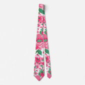 可愛い手絵を描ピンクの花エレガント白デザイン ネクタイ (正面)