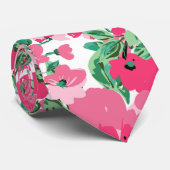 可愛い手絵を描ピンクの花エレガント白デザイン ネクタイ (ロール)
