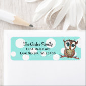 可愛い手色彩の鮮やか水色フクロウティール（緑がかった色）水玉模様 ラベル (インサイチュ)