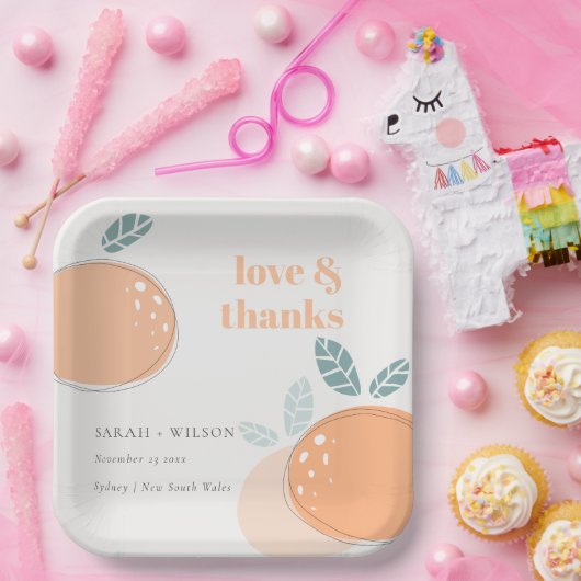 可愛い抽象芸術オレンはっきりしたジ結婚フルーティ感謝していズ ペーパープレート (パーティー)