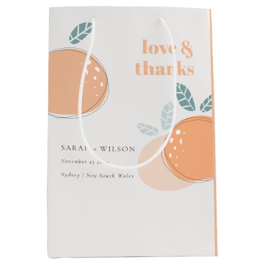 可愛い抽象芸術オレンはっきりしたジ結婚フルーティ感謝していズ ミディアムペーパーバッグ (正面)