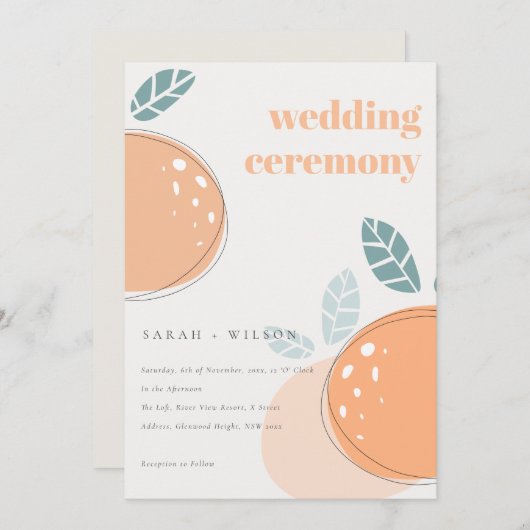 可愛い抽象芸術オレンジの葉のフルーティはっきりした結婚ズ 招待状 (正面/裏面)