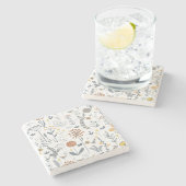 可愛い抽象芸術フローラシームレスパターン ストーンコースター (横)