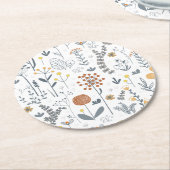 可愛い抽象芸術フローラシームレスパターン ラウンドペーパーコースター (アングル)