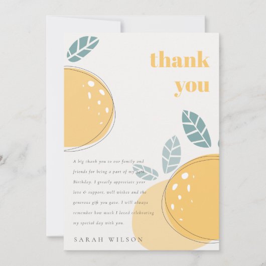 可愛い抽象芸術レモンフルーティはっきりした任意の年齢誕生日 サンキューカード (正面)