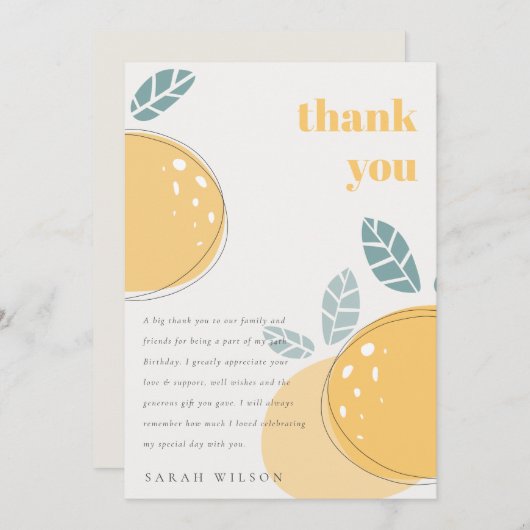可愛い抽象芸術レモンフルーティはっきりした任意の年齢誕生日 サンキューカード (正面/裏面)
