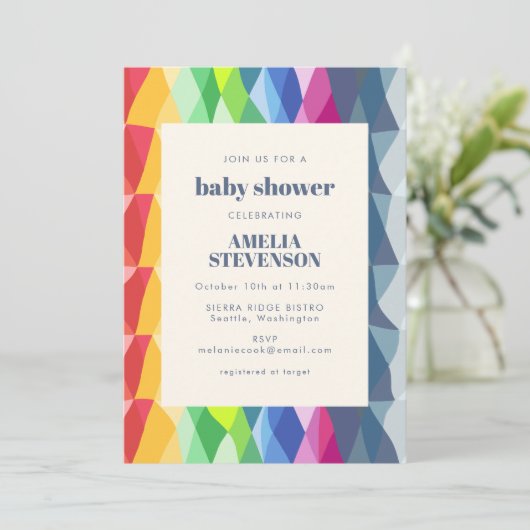 可愛い抽象芸術幾何学虹プリズムベビーシャワー 招待状 (スタンド正面)