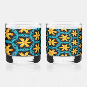 可愛い抽象芸術花柄 ウイスキーグラス