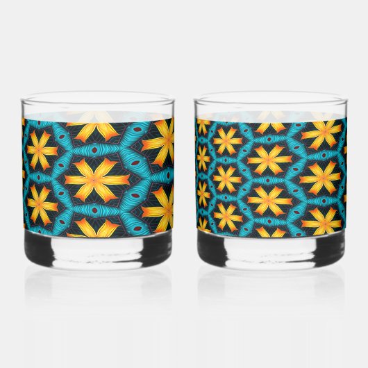 可愛い抽象芸術花柄 ウイスキーグラス (裏面)