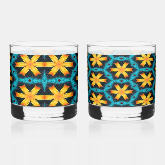 可愛い抽象芸術花柄 ウイスキーグラス (右)