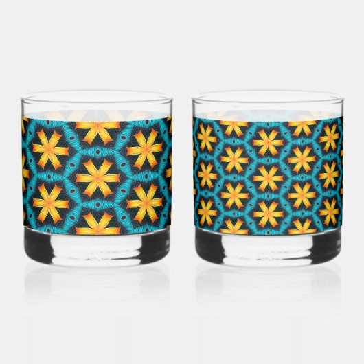 可愛い抽象芸術花柄 ウイスキーグラス (左)