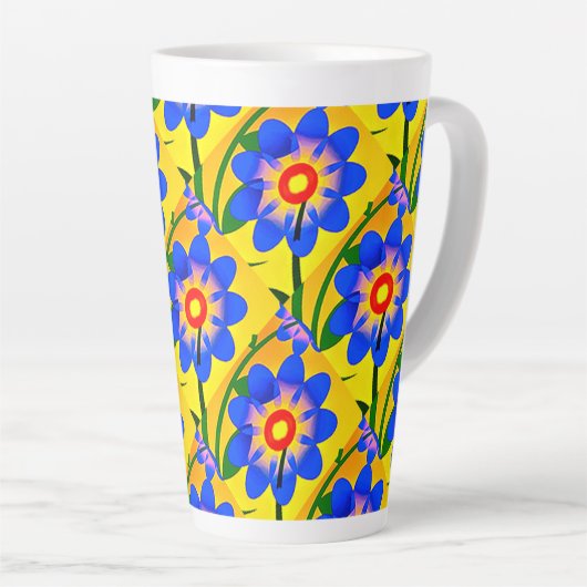 可愛い抽象芸術花柄 カフェラテマグ (右アングル)