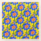 可愛い抽象芸術花柄 ガラスコースター (正面)