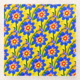 可愛い抽象芸術花柄 ガラスコースター