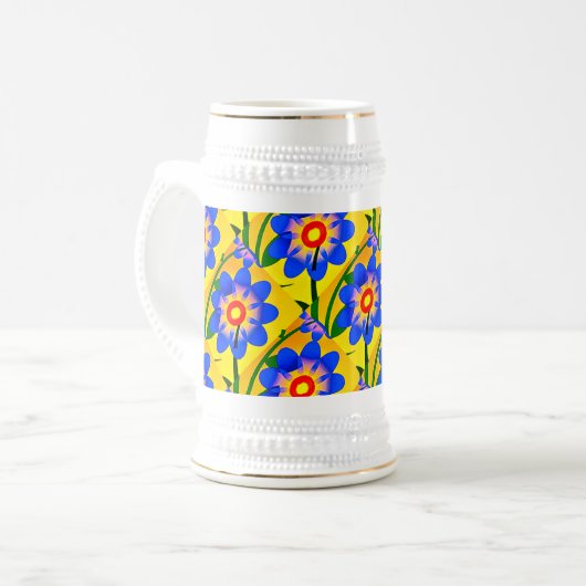 可愛い抽象芸術花柄 ビールジョッキ (正面左)