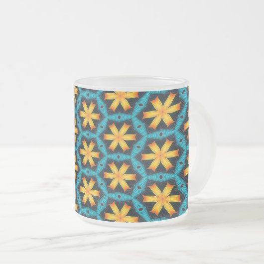 可愛い抽象芸術花柄 フロストグラスマグカップ (正面右)